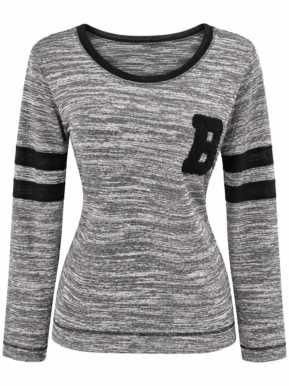 Bozzolo Grey Marled Long-Sleeve Top with Black Stripes